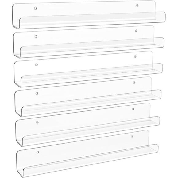 6 Pack Clear Acrylic Shelves, 12" Nursery Bookshelves, Small Floating Bookshelf - Picture 8 of 8